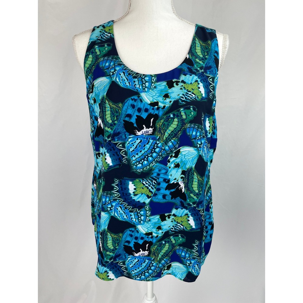 Chico's Women 8/10 Size 1 Blue Purple Butterfly Tank Blouse Reversible